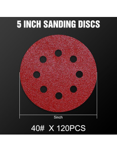 120 Discos de Lijado 5" Pukamam Grano 40 8 Agujeros 2