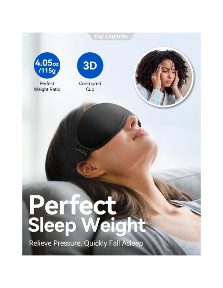 Máscara de Ojos con Peso Facemoon 3D Ajustable - Bloqueo Total de Luz Máscara de Ojos con Peso Facemoon 3D Ajustable - Bloqueo Total de Luz