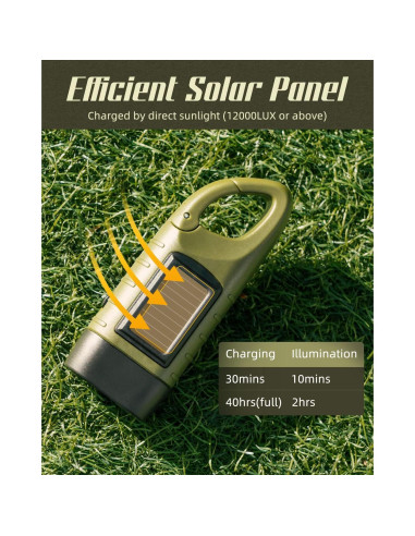 Linterna de Mano SEANCHEER Solar y Manivela Verde 12x4.5cm