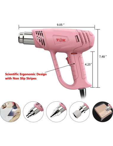 Pistola de Calor TGK 1800W con 6 Boquillas y Control de Temperatura