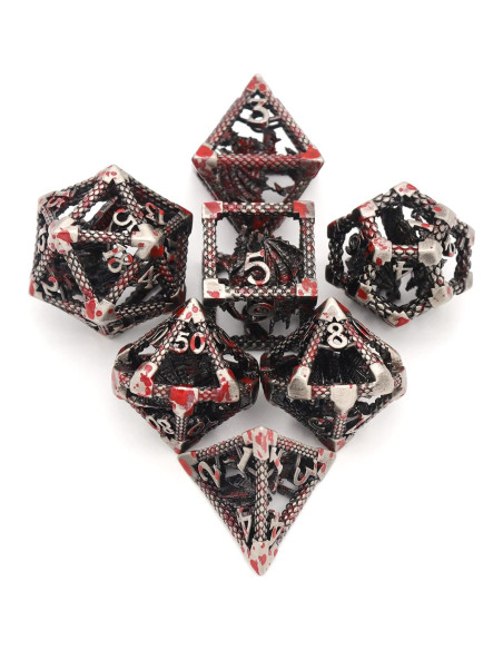 Dados Metálicos Poliedricos D&D HNCCESG Sangre de Dragón Plateada Dados Metálicos Poliedricos D&D HNCCESG Sangre de Dragón Plateada