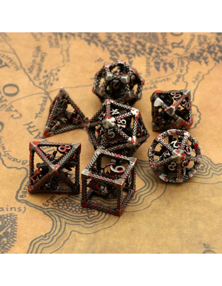Dados Metálicos Poliedricos D&D HNCCESG Sangre de Dragón Plateada Dados Metálicos Poliedricos D&D HNCCESG Sangre de Dragón Plateada