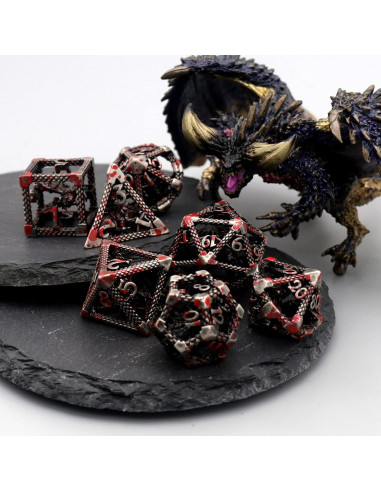Dados Metálicos Poliedricos D&D HNCCESG Sangre de Dragón Plateada