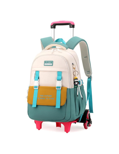 Mochila Rodante Escolar Niñas 6 Ruedas Verde 33x24x47cm