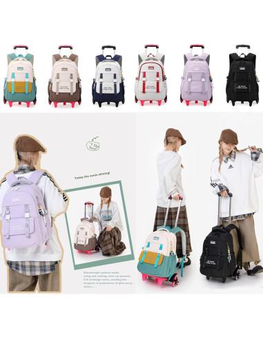 Mochila Rodante Escolar Niñas 6 Ruedas Verde 33x24x47cm