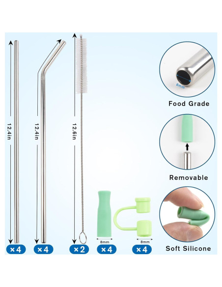 Popotes Reutilizables de Acero Inoxidable ChezMax - Set de 8 Popotes Reutilizables de Acero Inoxidable ChezMax - Set de 8