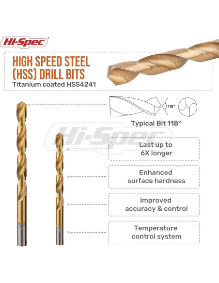 Juego de Brocas Hi-Spec 99 Piezas HSS para Metal y Madera Juego de Brocas Hi-Spec 99 Piezas HSS para Metal y Madera