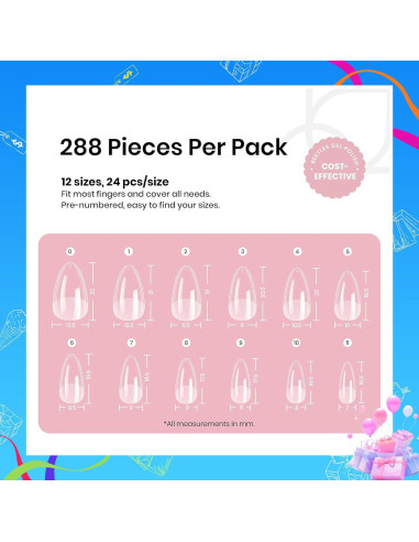 Consejos de Uñas Almendras Cortas Beetles 288 PCS Gel Mate