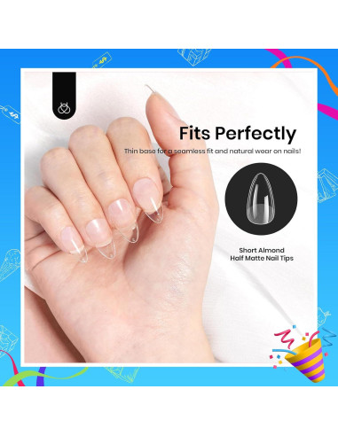 Consejos de Uñas Almendras Cortas Beetles 288 PCS Gel Mate