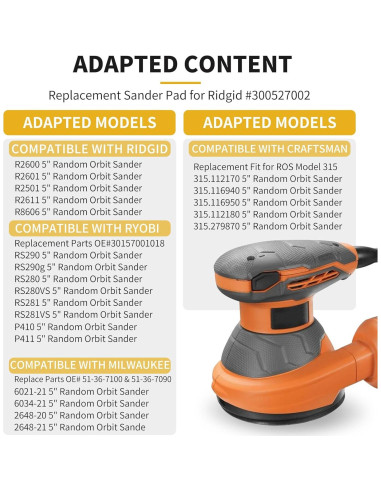 Pad de Lijado 5" Ridgid R2600 R2601 Metal Gancho y Bucle
