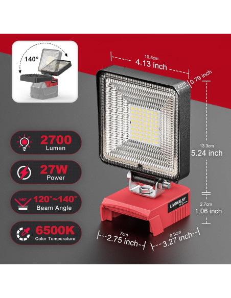 Luz de Trabajo LED Inalámbrica LIVOWALNY 27W 2700LM USB Luz de Trabajo LED Inalámbrica LIVOWALNY 27W 2700LM USB