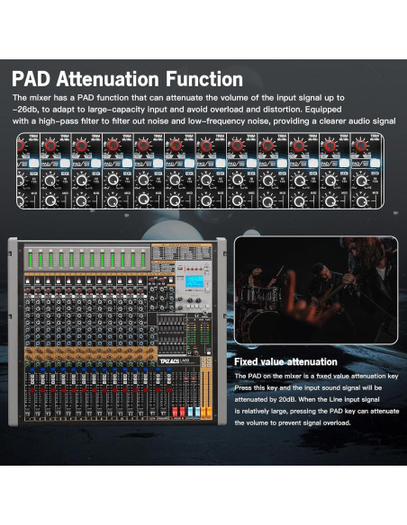 Mezclador de Audio Profesional LA-12, 12 Canales, Reverb DSP Mezclador de Audio Profesional LA-12, 12 Canales, Reverb DSP