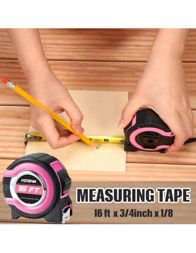 Cinta Métrica Retráctil Hoteam 2 Pcs 4.88m Rosa con Bloqueo