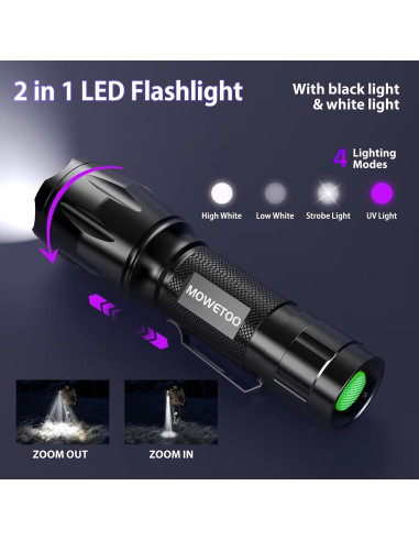 Linterna UV MOWETOO LE-8613d LED 2 en 1 con Luz Blanca
