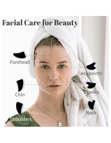 Herramienta de Masaje Guasha Rena Chris 4 Pcs Facial Negro