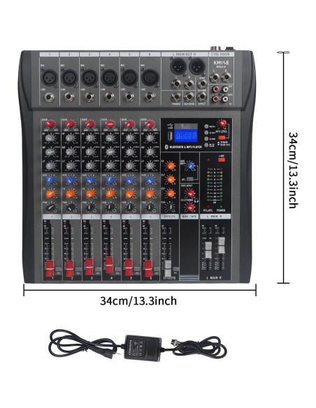 Mezclador de Audio 6 Canales Kmise USB BT 48V Phantom Mezclador de Audio 6 Canales Kmise USB BT 48V Phantom