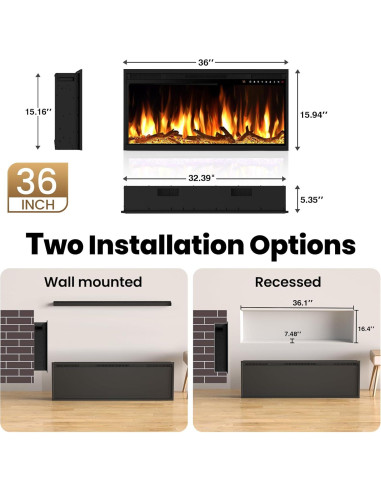 Calentador de chimenea eléctrica Riseon EFW-36A 91.44 cm negro
