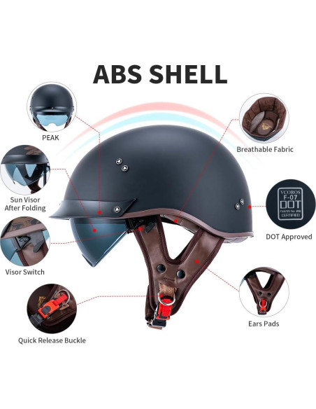 Casco de Moto Half Face VCOROS F-07 Negro Mate XXL Casco de Moto Half Face VCOROS F-07 Negro Mate XXL