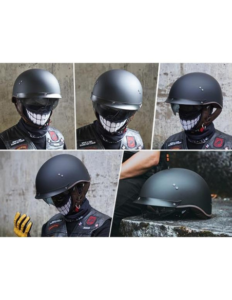 Casco de Moto Half Face VCOROS F-07 Negro Mate XXL Casco de Moto Half Face VCOROS F-07 Negro Mate XXL