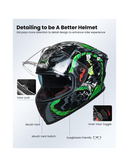 Casco de Motocicleta ILM Z501 Verde Legend Grande Casco de Motocicleta ILM Z501 Verde Legend Grande