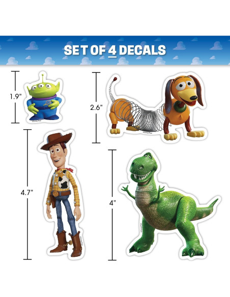 Set de 4 Calcomanías Toy Story Disney Woody Rex Slinky Set de 4 Calcomanías Toy Story Disney Woody Rex Slinky