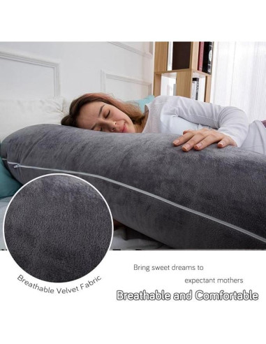 Almohada de Embarazo AMCATON 150 cm Terciopelo Gris