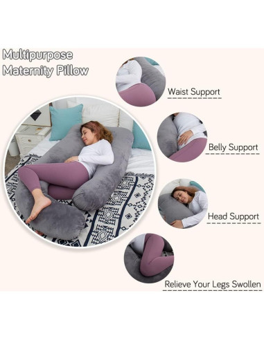 Almohada de Embarazo AMCATON 150 cm Terciopelo Gris