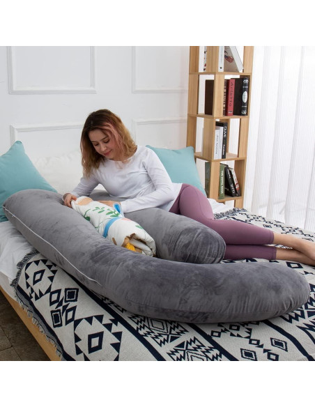 Almohada de Embarazo AMCATON 150 cm Terciopelo Gris Almohada de Embarazo AMCATON 150 cm Terciopelo Gris