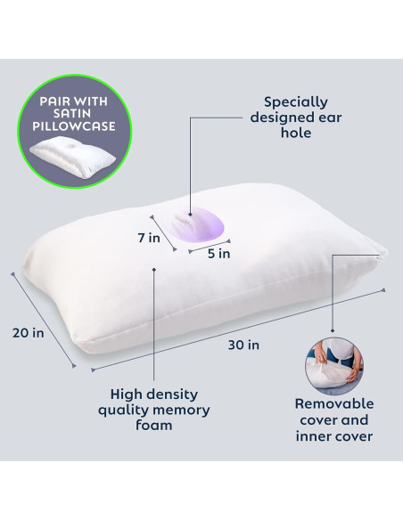Almohada Ajustable PureComfort con Agujero para Oreja 76 cm Almohada Ajustable PureComfort con Agujero para Oreja 76 cm
