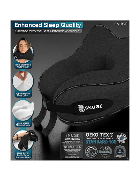 Almohada de Viaje SNUGL para Cuello Espuma con Memoria Almohada de Viaje SNUGL para Cuello Espuma con Memoria