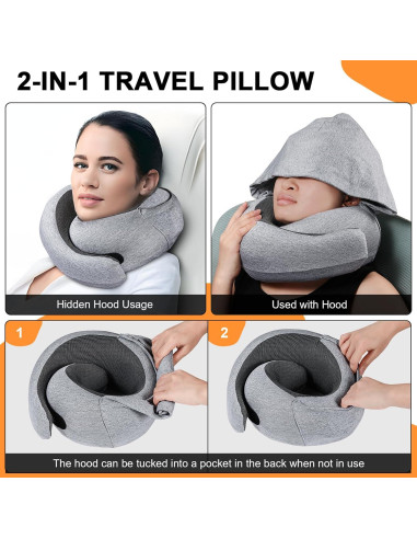 Almohada de Viaje Vzpeun con Capucha y Espuma Memoria