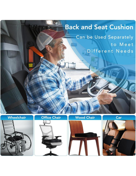 Cojín de Asiento y Almohada Lumbar Qutool Espuma Viscoelástica Cojín de Asiento y Almohada Lumbar Qutool Espuma Viscoelástica
