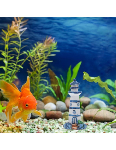 Adorno Faro Mediterráneo Mini Resina Wakauto 9.7x3.5cm Azul