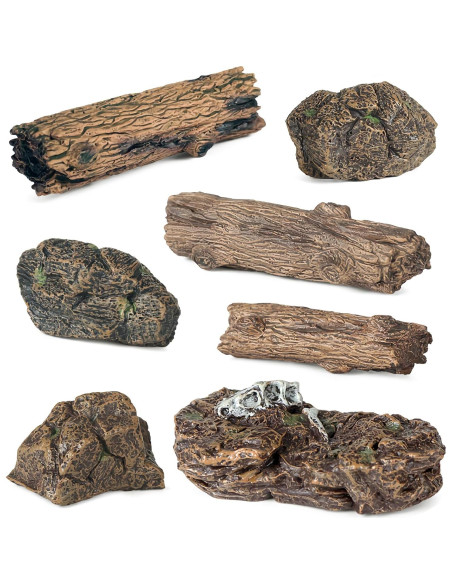 7 Piezas Troncos y Rocas Artificiales PIVNASY para Jardín 7 Piezas Troncos y Rocas Artificiales PIVNASY para Jardín