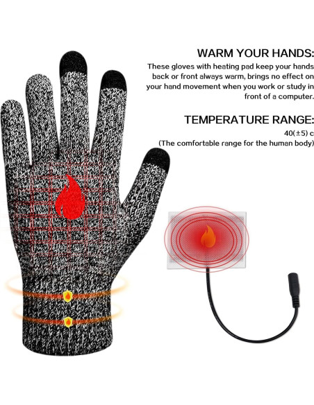 Guantes Calentados USB Grises para Hombre y Mujer Guantes Calentados USB Grises para Hombre y Mujer