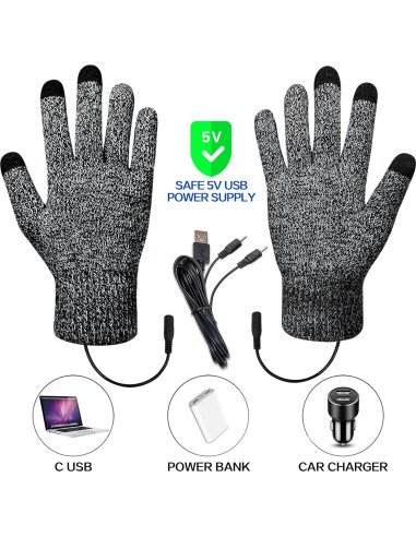 Guantes Calentados USB Grises para Hombre y Mujer