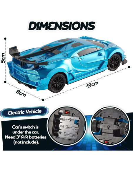 Coche RC de Carreras HYAKIDS Azul 1/24 con Faros LED Coche RC de Carreras HYAKIDS Azul 1/24 con Faros LED
