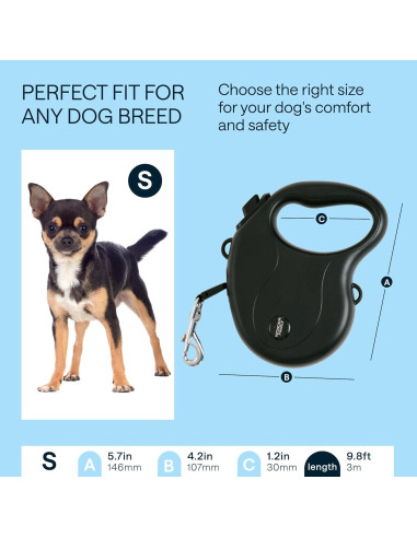 Correa Retráctil para Perros Pequeños WONDER FAMILY 3,05m