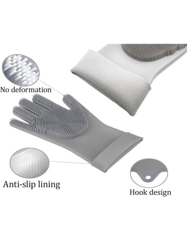 Guantes de Silicona Multifuncionales 2 Pares Gris 2 en 1
