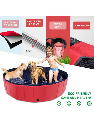 Piscina Plegable para Perros CACSPS 99x30 cm Antideslizante Rojo