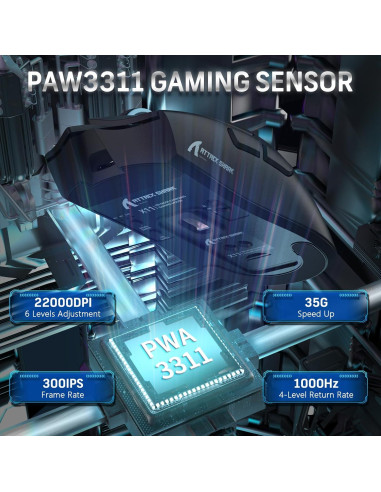 Ratón Gaming Inalámbrico Attack Shark X11 22000 DPI Negro