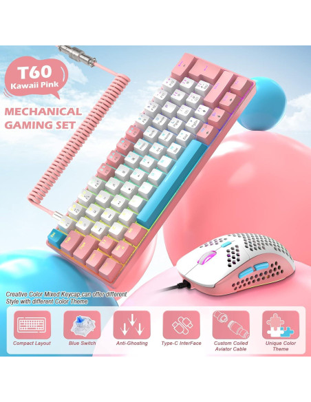 Teclado Mecánico Gaming ZIYOU LANG RK-T60 Rosa + Ratón Teclado Mecánico Gaming ZIYOU LANG RK-T60 Rosa + Ratón