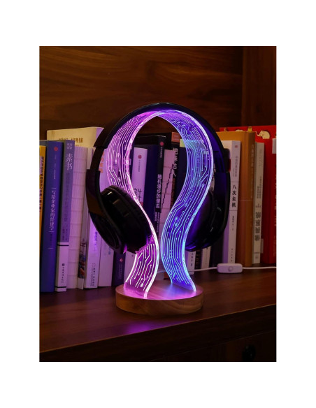 Soporte para Auriculares YuanDian de Madera con Luz LED Soporte para Auriculares YuanDian de Madera con Luz LED
