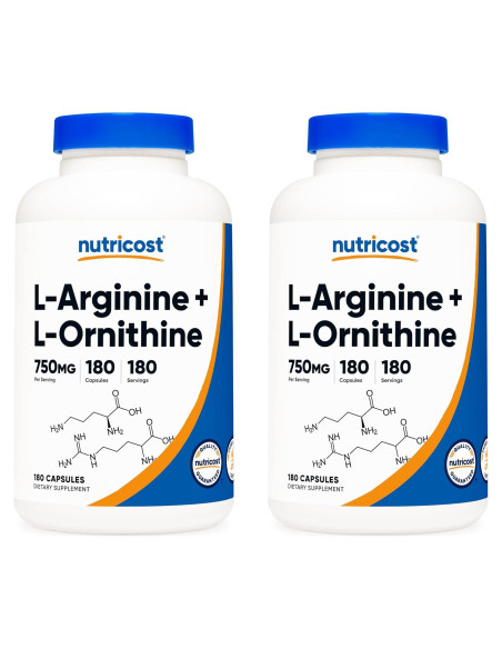 Nutricost L-Arginina L-Ornitina 750mg 180 Cápsulas 2 Botellas Nutricost L-Arginina L-Ornitina 750mg 180 Cápsulas 2 Botellas