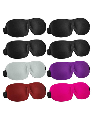 8 Pcs Máscaras de Sueño 3D Bencailor Ajustables Bloqueo Luz