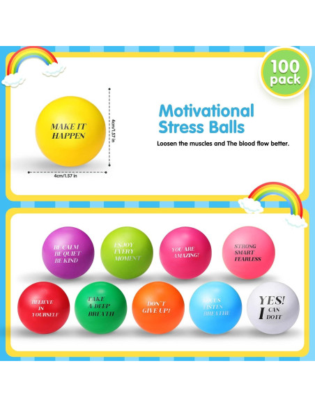 Pelotas de Estrés Motivacionales Sotiff 100 Piezas Coloridas Pelotas de Estrés Motivacionales Sotiff 100 Piezas Coloridas