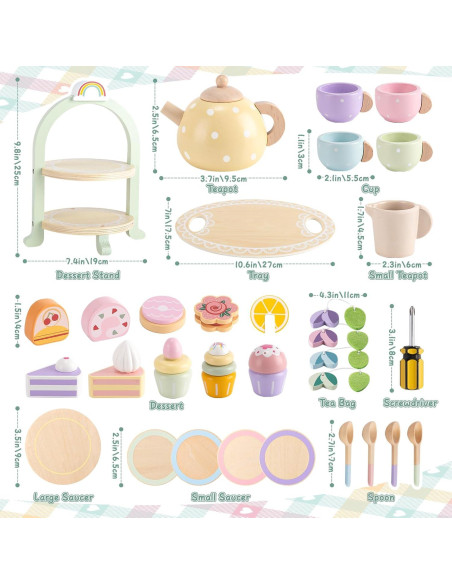 Juego de Té de Madera Lonico para Niñas 3 a 6 Años Juego de Té de Madera Lonico para Niñas 3 a 6 Años