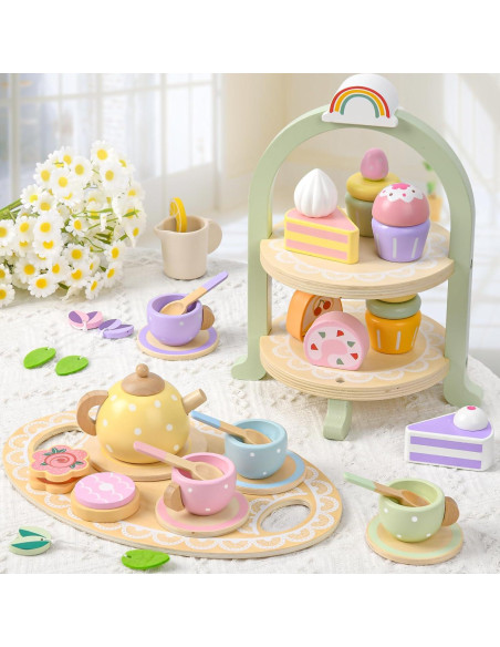 Juego de Té de Madera Lonico para Niñas 3 a 6 Años Juego de Té de Madera Lonico para Niñas 3 a 6 Años