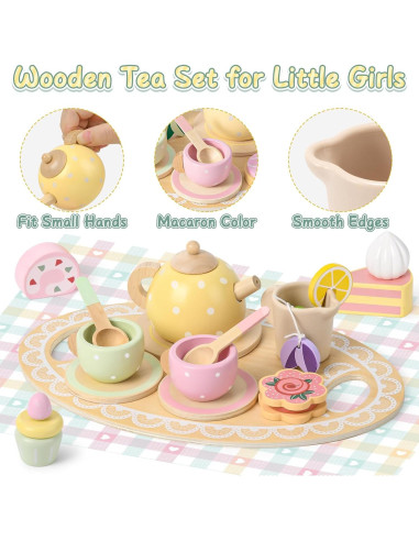 Juego de Té de Madera Lonico para Niñas 3 a 6 Años