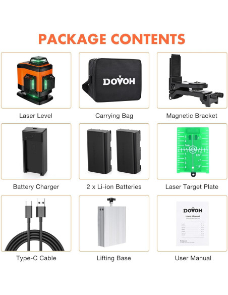 Nivel láser autonivelante DOVOH K4-360G 4x360 verde Nivel láser autonivelante DOVOH K4-360G 4x360 verde